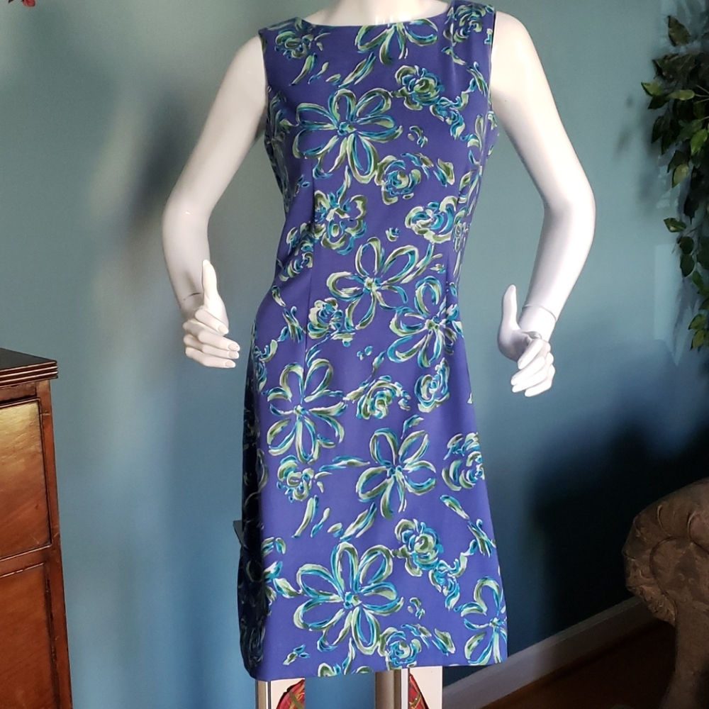 Great Blue Floral Sleeveless Sheath Dress Size 8